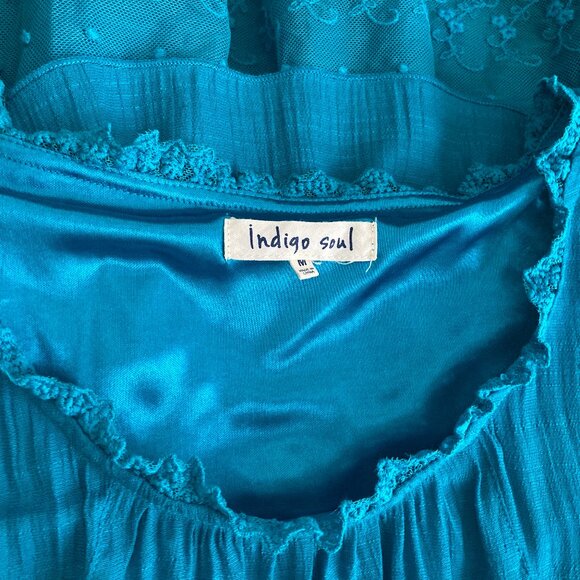 Indigo Soul Turquoise Sleeveless Three Tiered Bohemian Tunic Blouse Medium - Picture 8 of 8